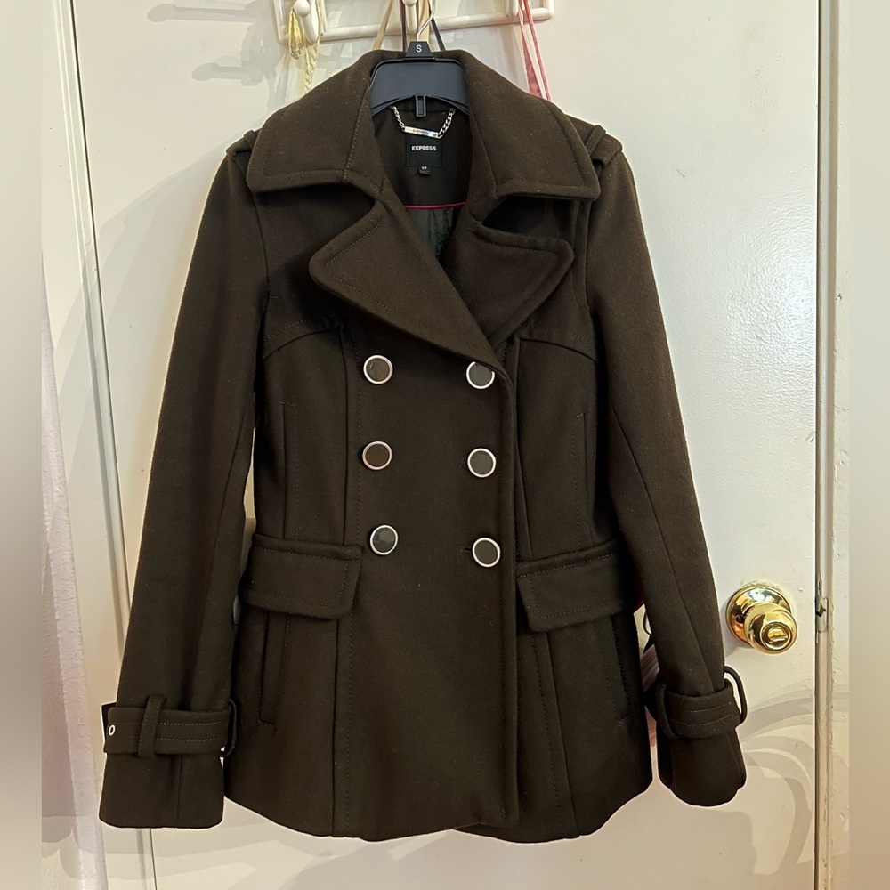 Express Army Green Double Breasted Womens Peacoat